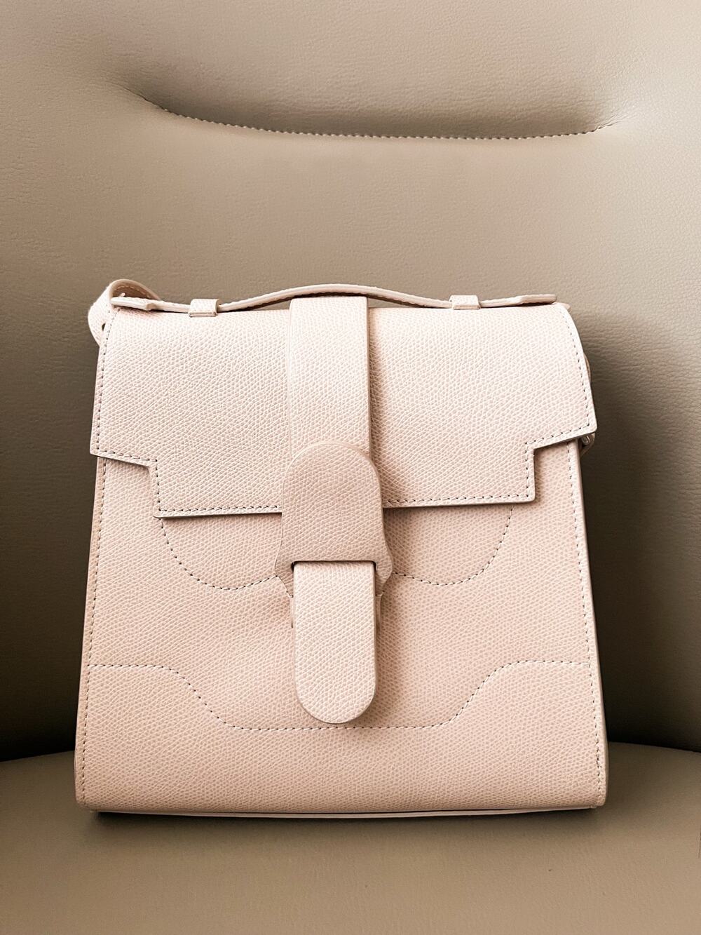 Senreve Purse Backpack Crossbody Mini Alunna Pebbled Leather Peach Beige